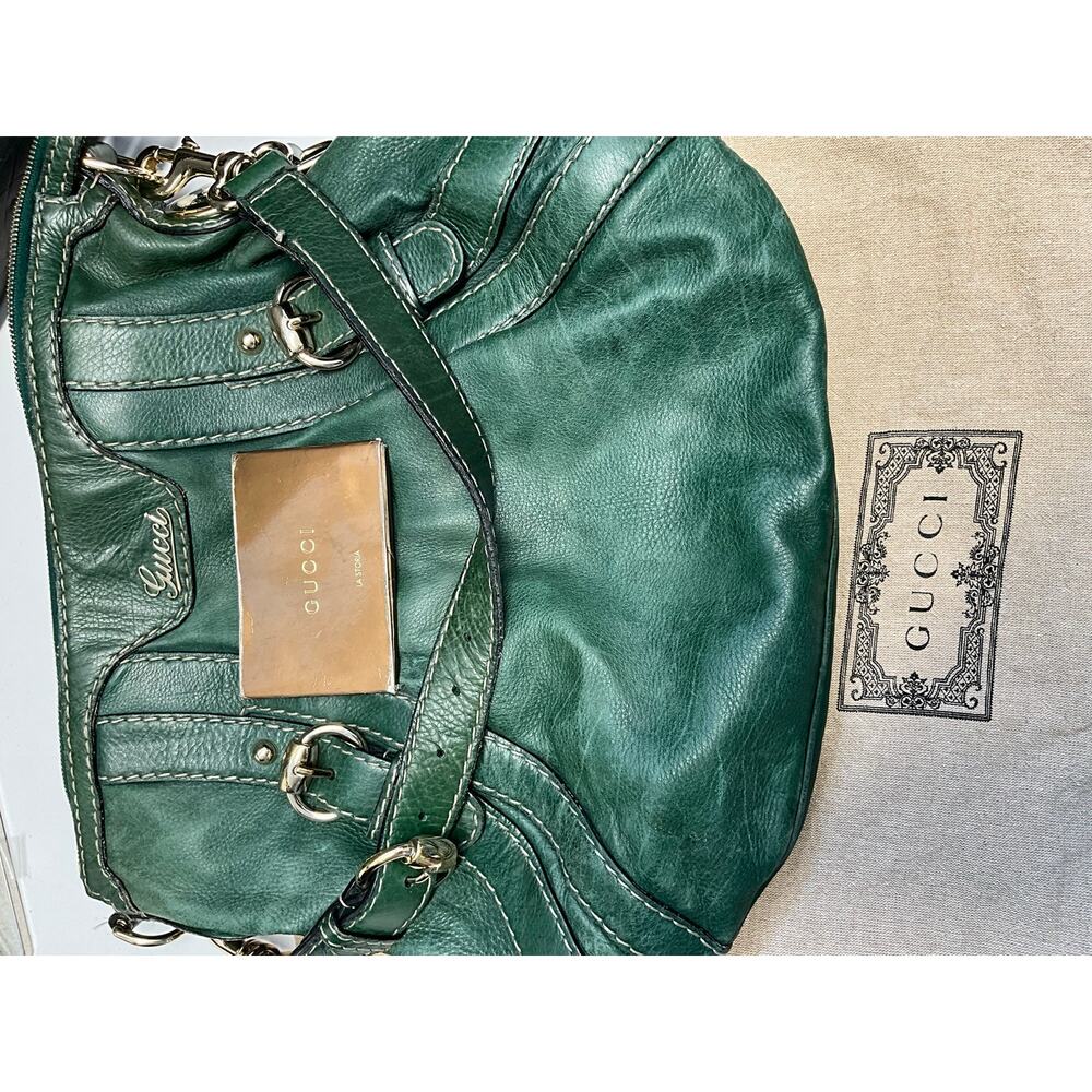 Gucci Green Leather Shoulder Hobo Bag Gold Hardware - Picture 15 of 16